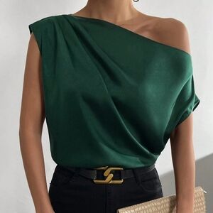 Harmony In Nature Green One-Shoulder Blouse